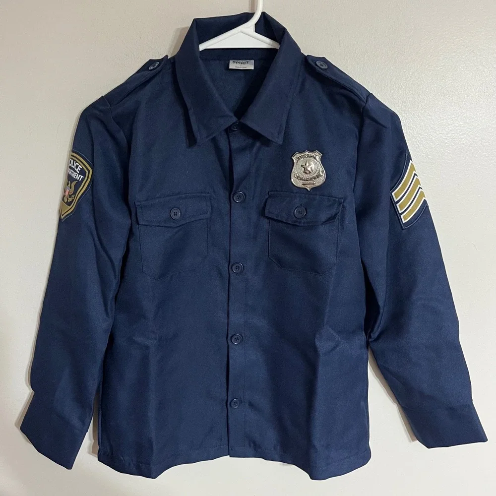 Spirit Halloween Deluxe Police Officer Costume Kids Large 12-14 Navy Blue Set - Picture 4 of 8